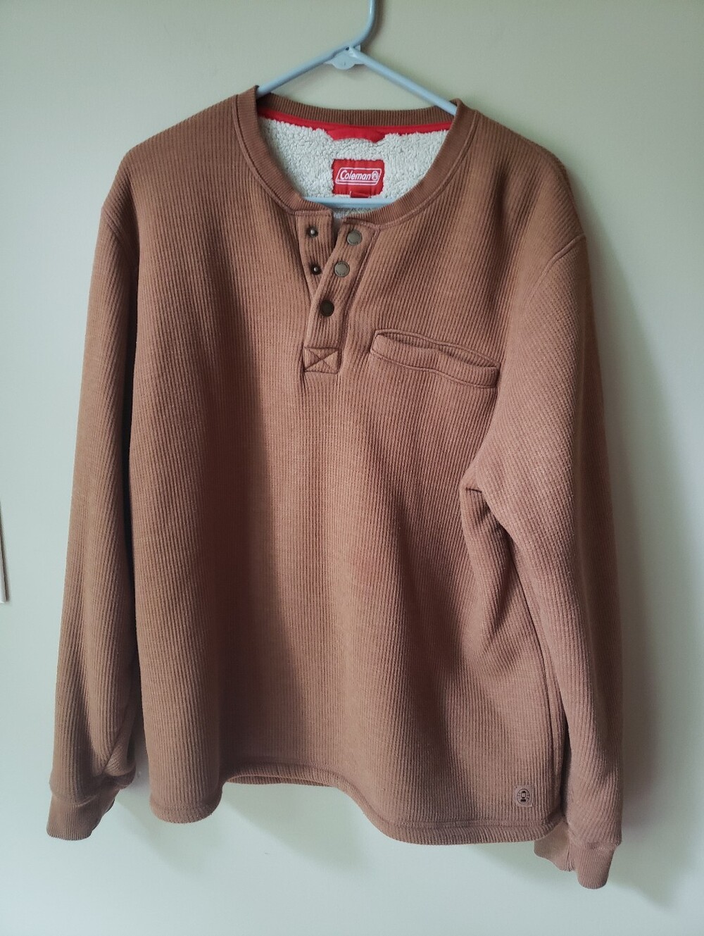 Coleman Waffle Weave Faux Sherpa Lined Pulloever Henley Shirt